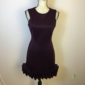 Donna Ricco New York Sheath Dress Sz 4 Womans Purple Knit Ruffle Hem Sleeveless
